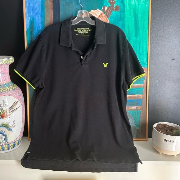 American Eagle Outfitters Black Polo with Bright Green Highlights XL - Picture 12 of 16